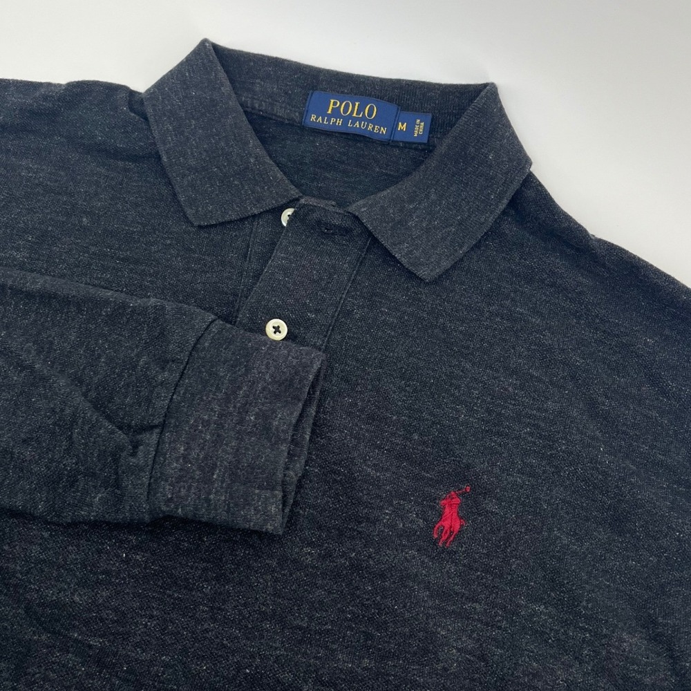 Polo Ralph Lauren Long Sleeve Polo Mens M Charcoal Grey Red Pony Logo Classic